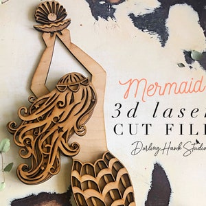 Meerjungfrau 3D Layered Laser Cut Datei SVG Glowforge geschnittene Datei
