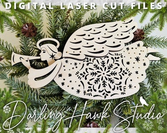 Snowflake Angel Digital Laser Cut Design Christmas Ornament SVG Angel Glowforge