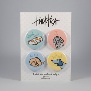 Pack of 4 cute dog badges 37mm Puppies Pin Badge