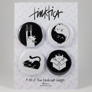 Pack de 4 chapas de simpáticos Gatos 37mm Pin Badge