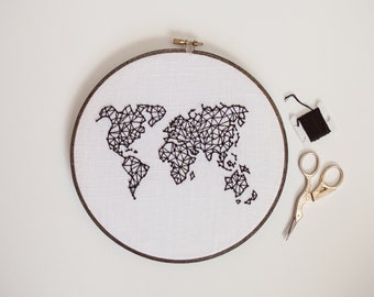 World Map 9" Embroidery