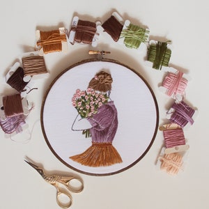 Lady with Flowers - 6 Inch Hoop