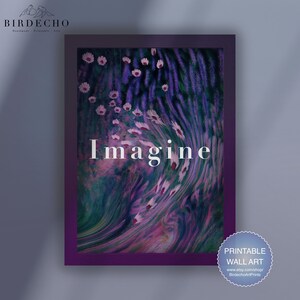 Stel je voor surrealistische bloemen kunst aan de muur, afdrukbaar handgemaakt kamerdecor, modern kleurrijk digitaal schilderen, instant downloadbare JPG-bestanden