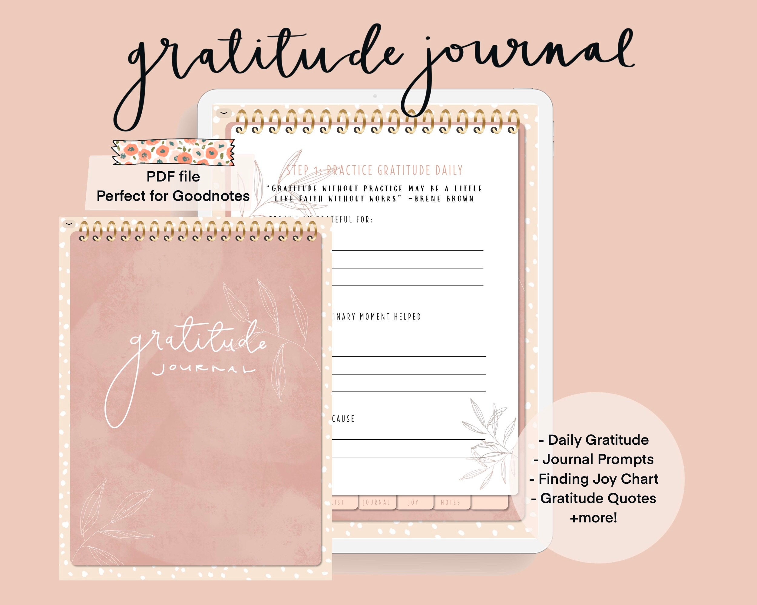 Gratitude Journal Pdf, Gratitude Journal for Women, Mindfulness Journal,  Daily Gratitude, Prompt Journal, Self Care Journal, Digital Journal 