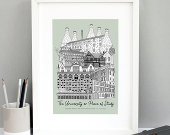 Regalo personalizado de graduación de Stoke / Impresión de la Universidad de Staffordshire / Regalo de graduación de la Universidad de Keele / Regalo de Stoke / Regalo para estudiantes