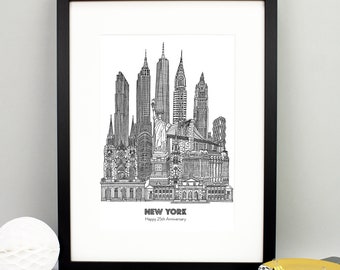 Personalised New York Print | New York Illustration | Birthday Gift | Travel Gift | Anniversary Gift | Wedding Gift | Housewarming Gift
