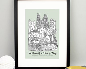 Regalo personalizado de graduación de York / Impresión de la Universidad de York / Regalo de graduación de York / Regalo de graduación de York / Regalo para estudiantes de Liverpool