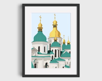 Ilustración de la Catedral de Santa Sofía / Kyiv, Ucrania (Impresiones A4/A3)