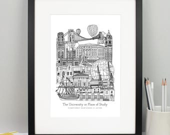 Regalo de graduación personalizado de Bristol / Impresión de la Universidad de Bristol / Regalo de graduación de la UWE de Bristol / Regalo de graduación de Bristol / Regalo para estudiantes