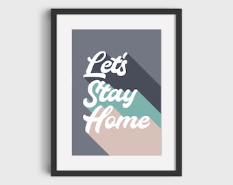 Impresión retro "Quedémonos en casa" / Arte mural con tipografía colorida