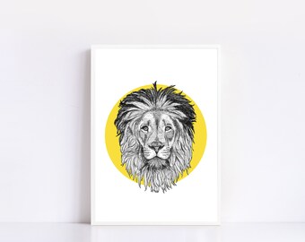 Lion Illustration | Lion Print | Lion Animal Print | Nursery Wall Decor | Safari Wall Art | Birthday Gift