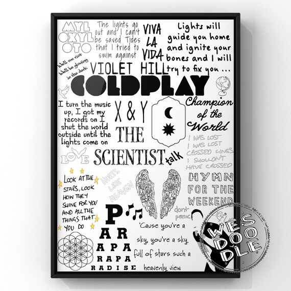 Coldplay Lyric Album Song Doodle Sketch Poster Print Etsy UK