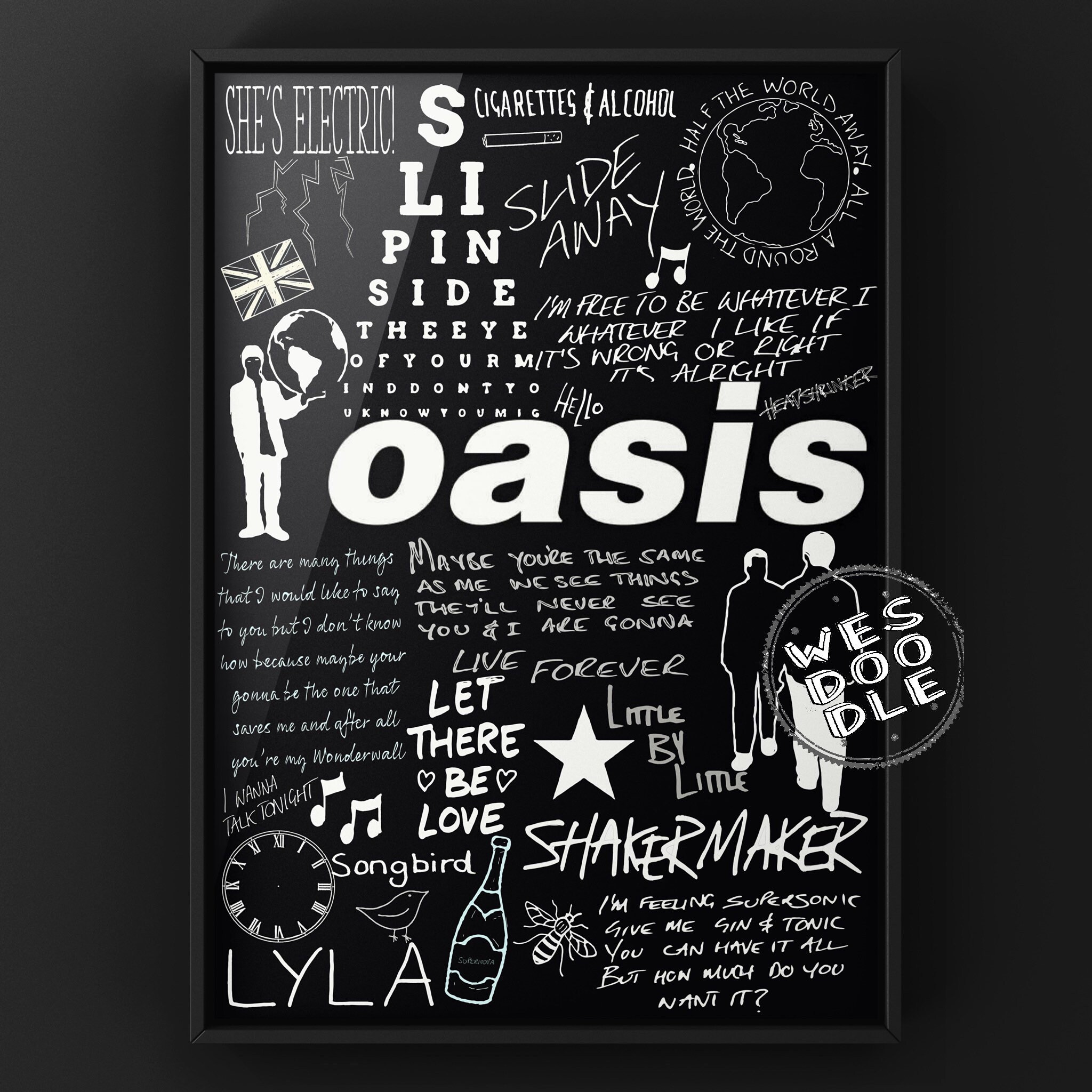 Oasis Lyric Song Album Fan Art Doodle Etsy