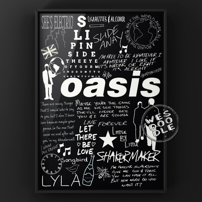 Oasis Lyric Album Song Doodle Sketch Poster Print Etsy