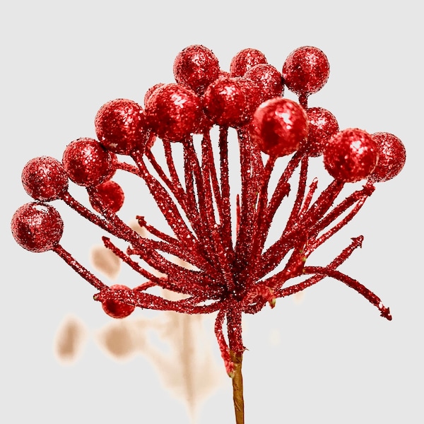 Red Berry Glitter Pick, Patriotic Wreath Decor, Wreath Decorations, Floral Pick, Christmas Decor piece, XS851224