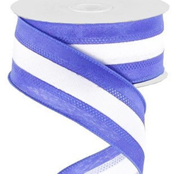 Royal blue white wired ribbon, 1.5 In by 10yds Royal blue white Wired Ribbon, Kentucky ribbon, College Ribbon, Deco Mesh Supplies, RN527125