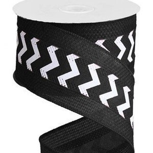 Black and white chevron ribbon, 2.5" Black White chevron ribbon, wired ribbon, Black White Ribbon, Chevron ribbon, RG800402