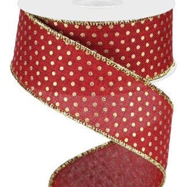 Burgundy swiss dot wired ribbon, burgundy gold swiss dot ribbon, 1.5" fall burgundy ribbon, burgundy gold dot ribbon, fall ribbon, RG0190705