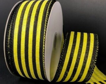 Black, White And Yellow Stripes Wired Ribbon, Bee Wired