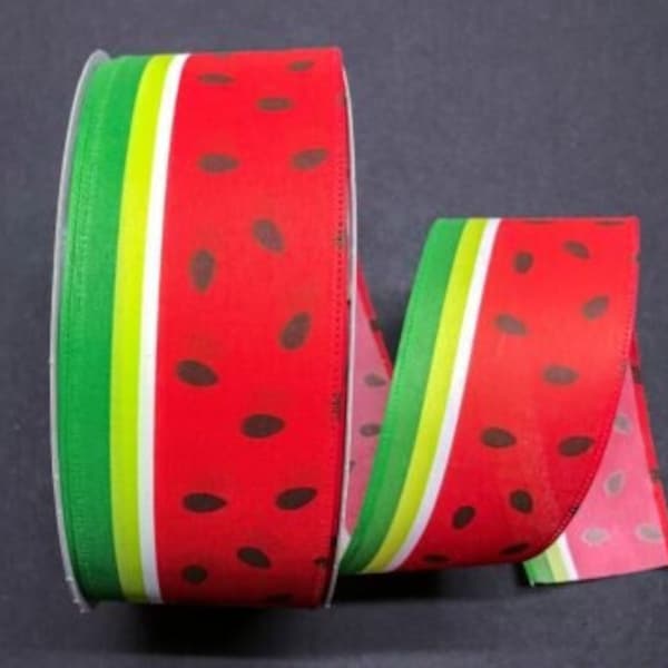 Green Red White Black watermelon wired ribbon, 2.5" watermelon ribbon, ribbon by the yard, watermelon check wired ribbon, 845-40-242