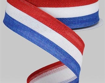 Red White Blue 3 in 1 wired ribbon, 1.5" patriotic ribbon, Red White Blue 4th of july ribbon, Red White Blue patriotic ribbon, RG016017J