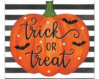 Trick or Treat Halloween wreath sign, 10" orange black white halloween wreath sign, halloween sign, pumpkin halloween sign, AP8893