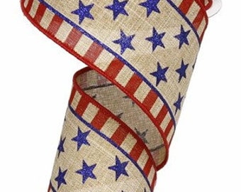Memorial Day Wreath Making 4th of July Decorating Wired 5 Yards by the Roll 2.5 Stars and Stripes Patriotic Ribbon DIY Bows for Wreaths