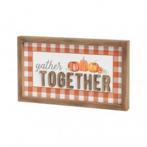 Gather Together Fall Pumpkin sign, Fall pumpkin wreath sign, Gather Together Check sign, Fall buffalo check wreath sign, FR-8774