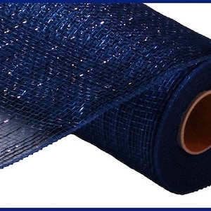 Navy blue mesh, 10 Inch Navy Blue Royal Blue Foil Deco Mesh Roll, Navy Blue Deco Mesh Rolls, Deco mesh rolls, Deco Mesh Supplies, RE130157