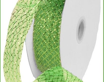 Lime Green with Lime green Foil deco flex Ribbon, 1.5" by 30 yards green waffle ribbon, floral ribbon supplies, bow ribbon, RS400356