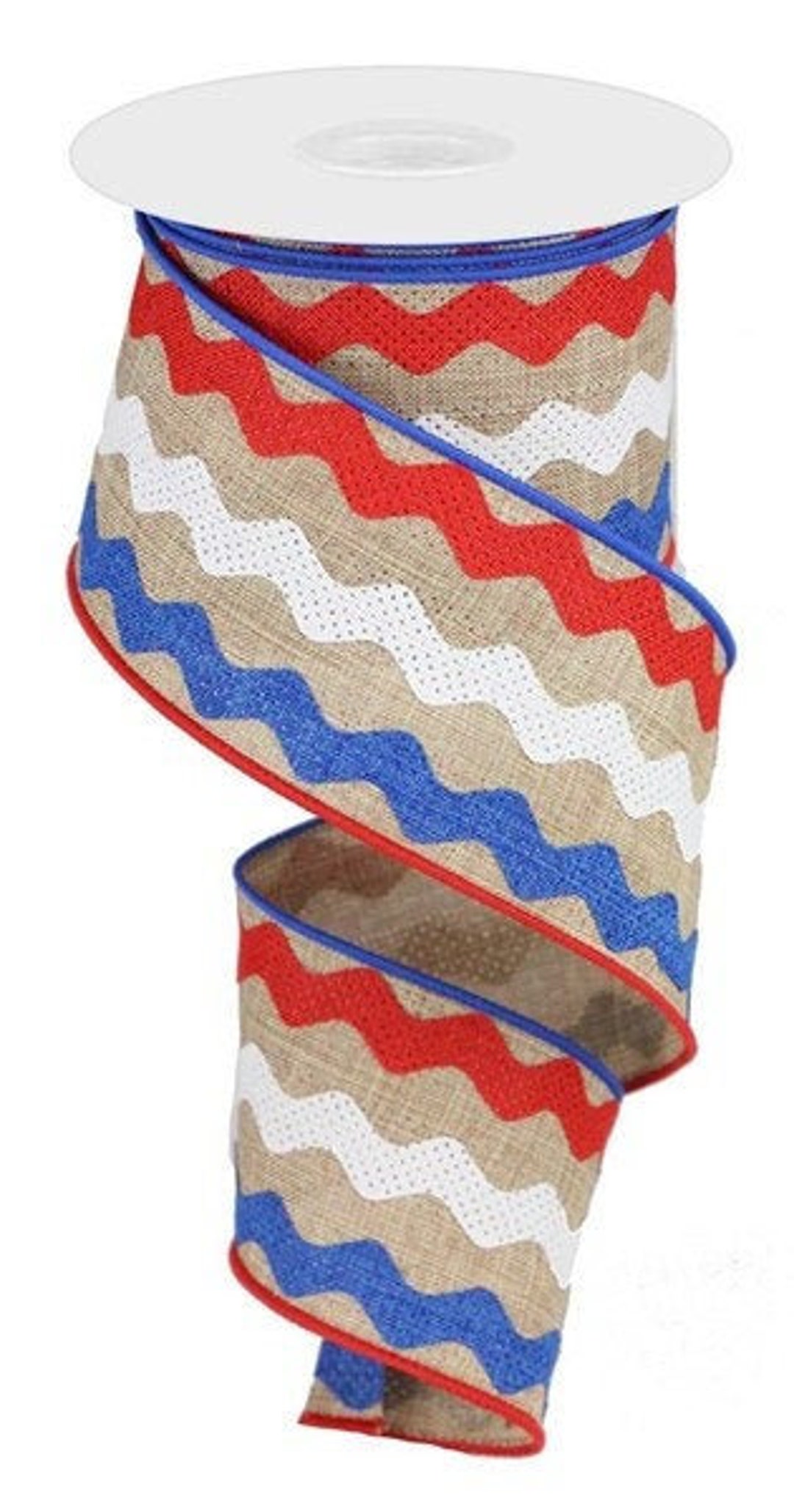 Patriotic Ribbon, Red Natural and Blue Ric Rac Ribbon, Wired Ribbon ...