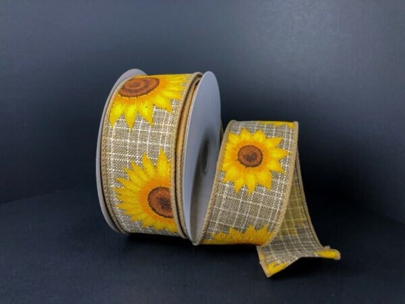 Sunflower Ribbon Spool Natural and Yellow Sunflower Ribbon Sunflower Wired Ribbon - Etsy