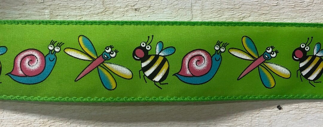 Lime Green Bug Ribbon, Wired Ribbon, Ribbon by the Yard, Cut Ribbon ...