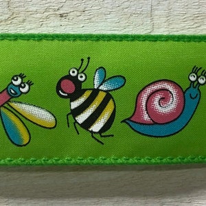 Lime Green Bug Ribbon, wired ribbon, ribbon by the yard, cut ribbon, Bee ribbon, dragon fly ribbon, snail ribbon, buyer must choose length