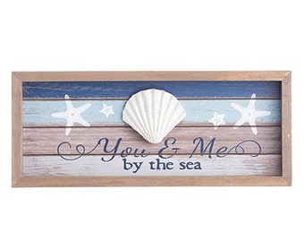 You and me by the sea seashell wooden sign, sea wreath sign, blue brown white seashell sign for wreath, ocean sign, beach sign, 30071061