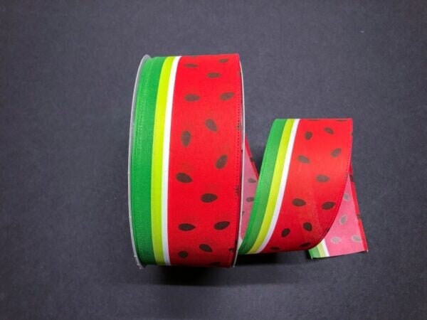 1.5 Watermelon Slice Satin Stripe Ribbon (10 Yards) [45213-09-17