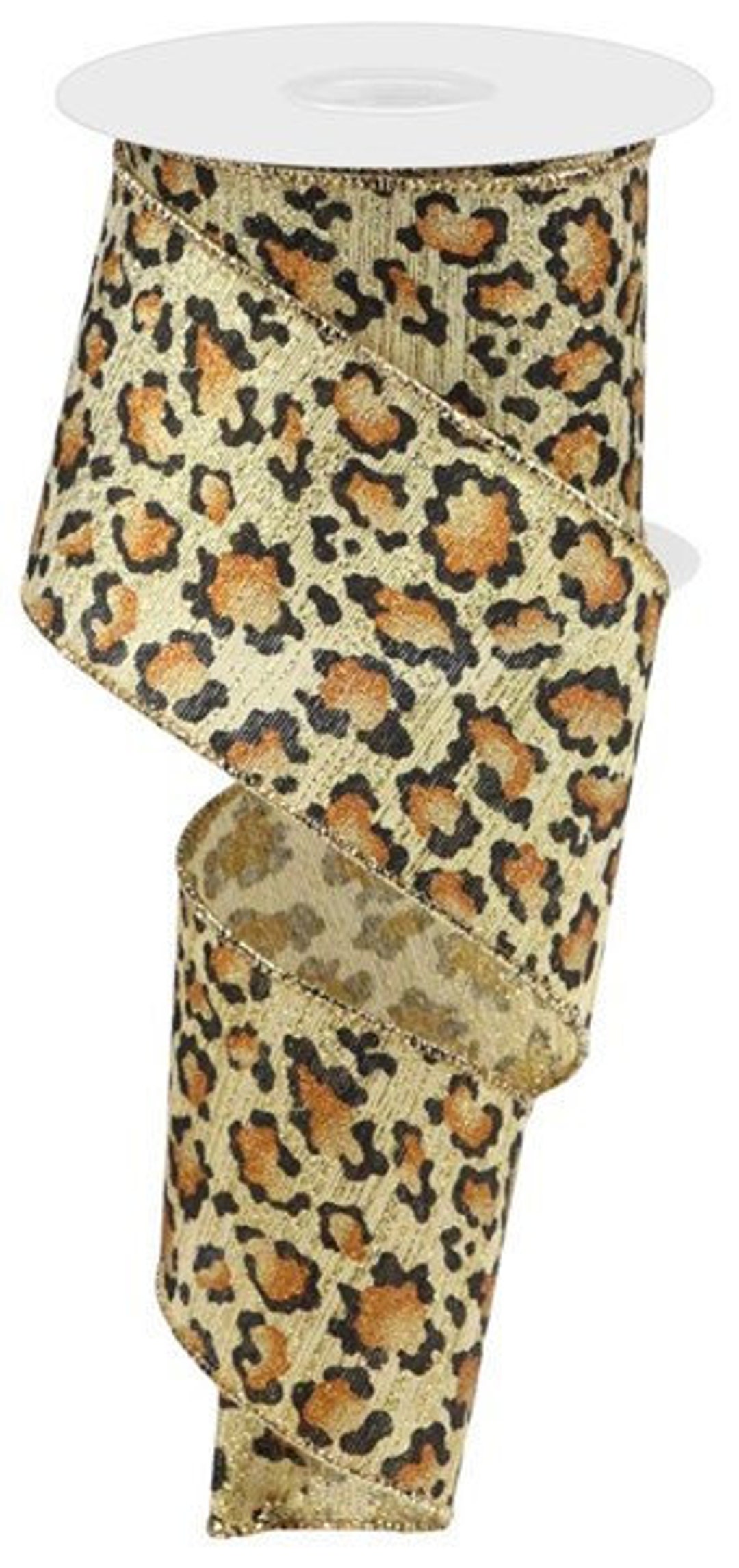 Gold Black Rust Metallic Animal Print Wired Ribbon, 2.5