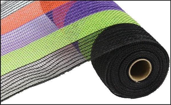 Halloween deco mesh, 10.5" Poly Faux Wide Stripe Mesh, Black Ora…