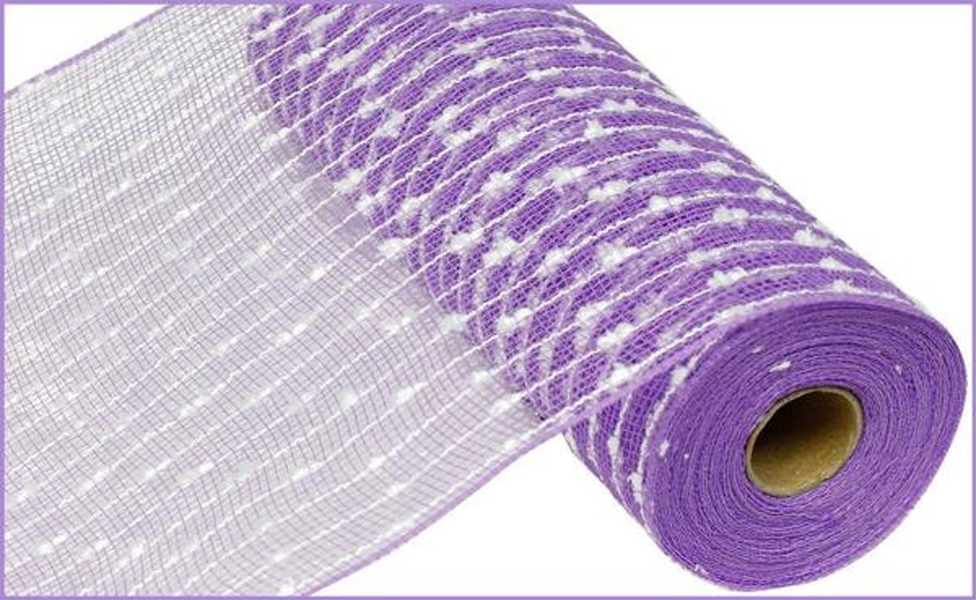 Lavender and White Puff Ball Deco Mesh Roll, Lavender White Cotton Ball