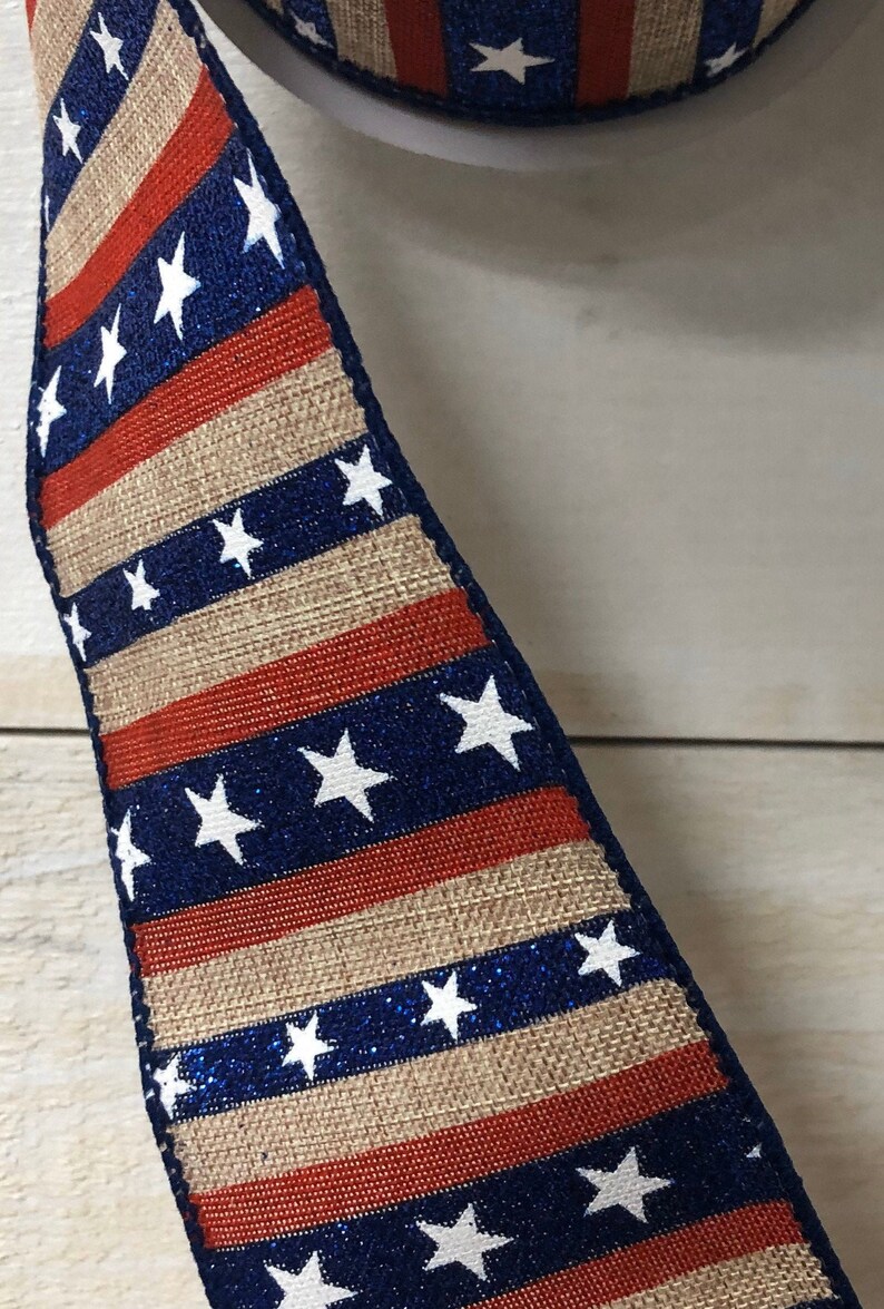 Natural Red white and blue ribbon wired ribbon patriotic | Etsy