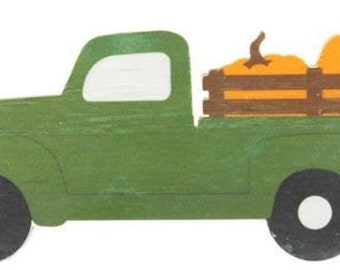 Green truck with orange pumpkins sign, wooden green truck sign, wreath sign, fall wreath sign, 15.25" by 7" fall truck wreath sign, AP8271