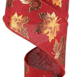 Burgundy and copper fall leaves wired ribbon, 2.5" fall ribbon, leaf ribbon, ribbon, Bow ribbon, copper burgundy autumn ribbon, RGC183405