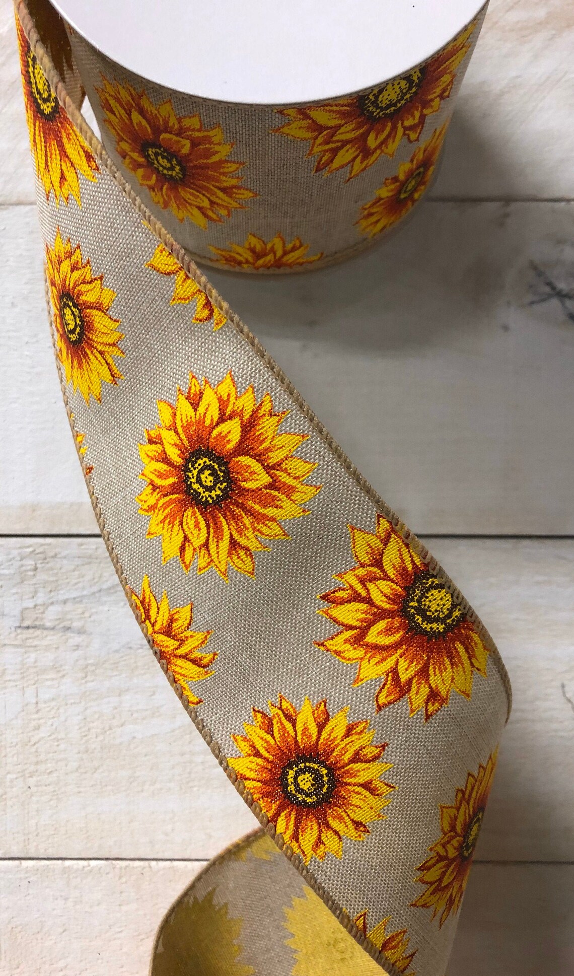Sunflower ribbon Natural Sunflower wired ribbon farmhouse Etsy