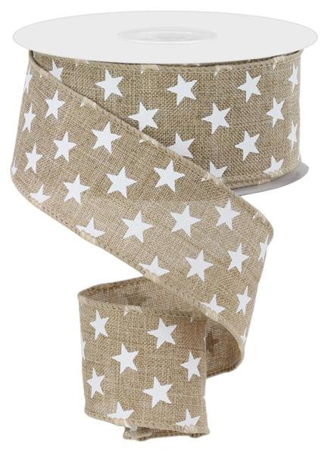 Natural White Star Wired Ribbon, 1.5