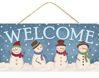 Welcome Snowman wooden wreath sign, snowman sign, 12.5" by 6" Welcome Christmas Snowmen sign, holiday wreath sign, AP7120