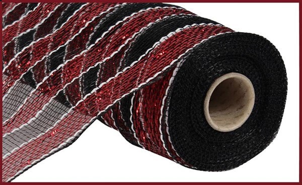 Garnet Black White 10 inch stripe mesh, deco mesh rolls, 10 inch garn…