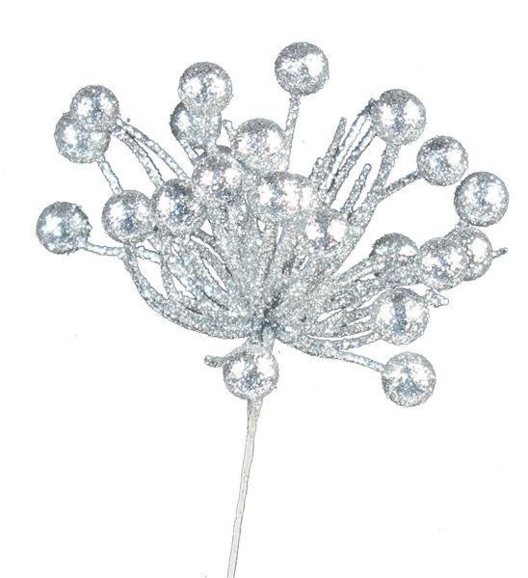 Silver Berry Glitter Pick, Silver Berry Pick, Floral Pick, Silver