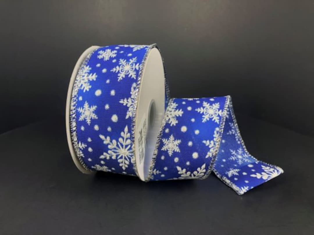 Royal Blue Snowflake Wired Ribbon, 1.5
