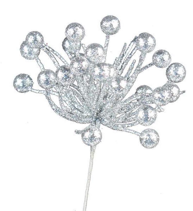 Silver Berry Glitter Pick Silver Berry Pick XS851226 Floral Etsy