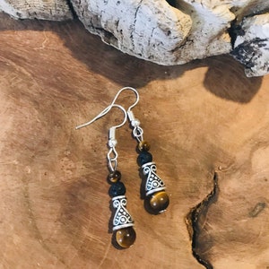 Boucles d’oreilles œil de tigre, pierres naturelles.